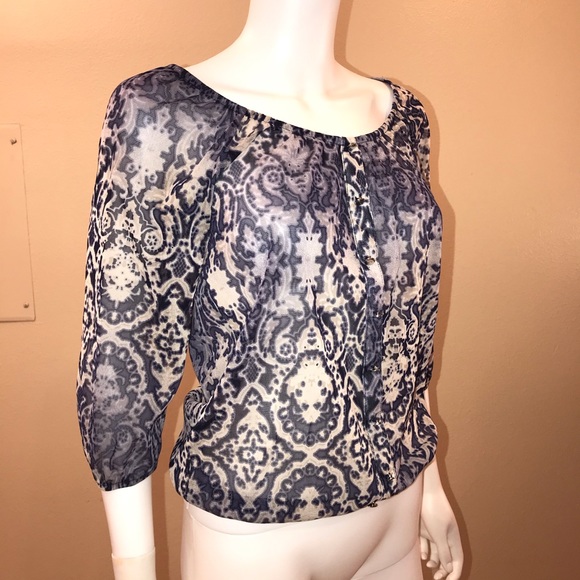 INC International Concepts Tops - INC International Concepts Sheer Blouse Womens Size Small Shades of Blue White